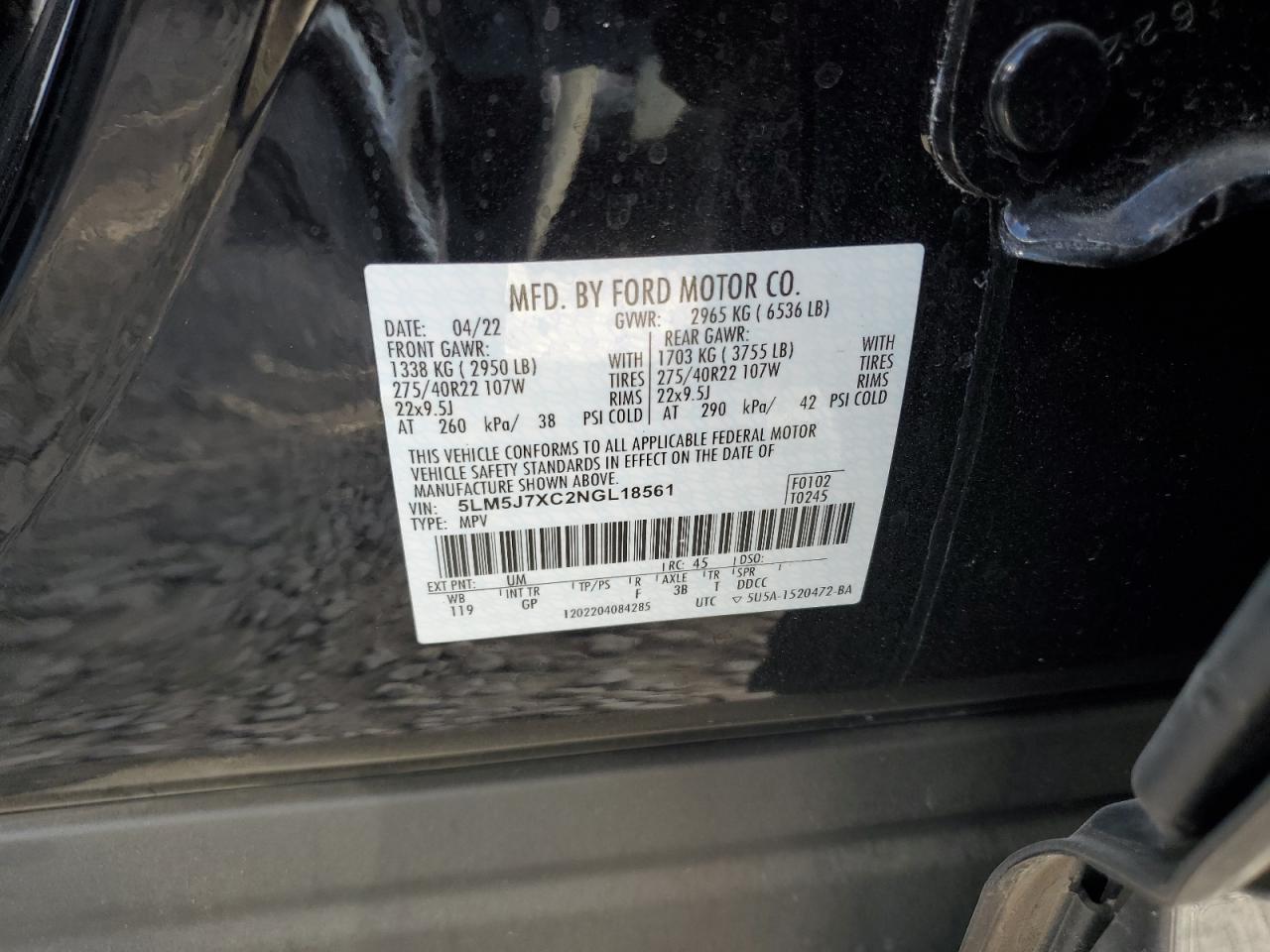 2022 Lincoln Aviator Reserve VIN: 5LM5J7XC2NGL18561 Lot: 80503135