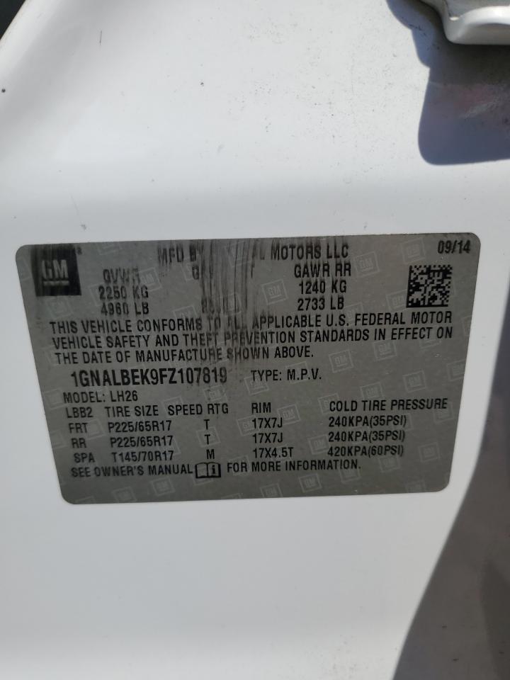 2015 Chevrolet Equinox Lt VIN: 1GNALBEK9FZ107819 Lot: 80454875