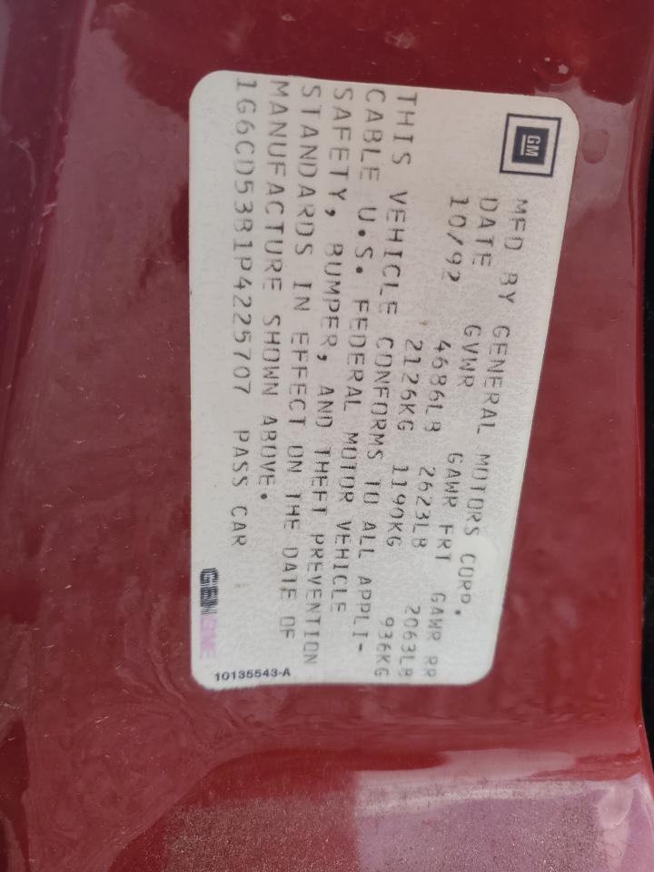 1993 Cadillac Deville VIN: 1G6CD53B1P4225707 Lot: 84245205