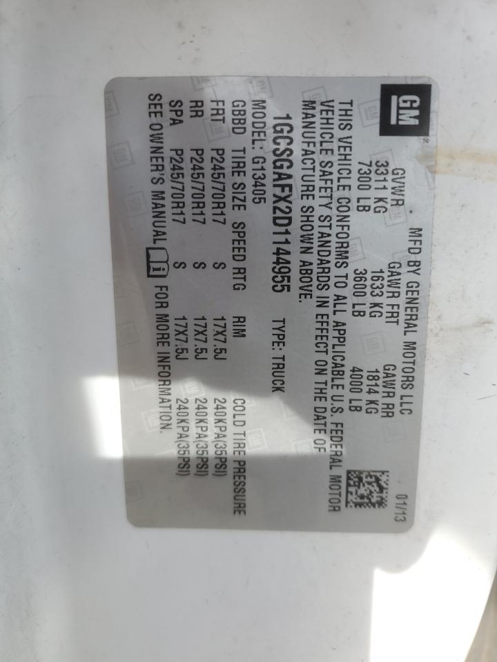 2013 Chevrolet Express G1500 VIN: 1GCSGAFX2D1144955 Lot: 84250605