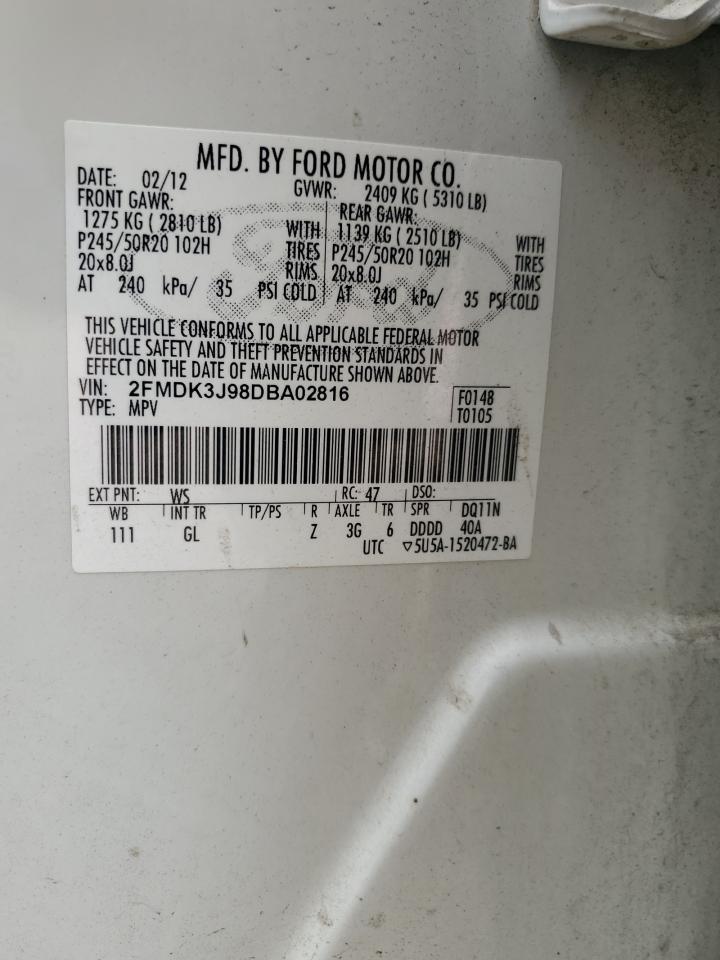 2013 Ford Edge Sel VIN: 2FMDK3J98DBA02816 Lot: 83957805