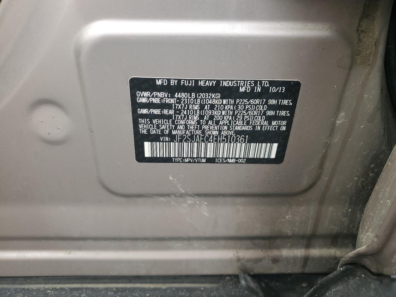 2014 Subaru Forester 2.5I Premium VIN: JF2SJAEC4EH510361 Lot: 71878355