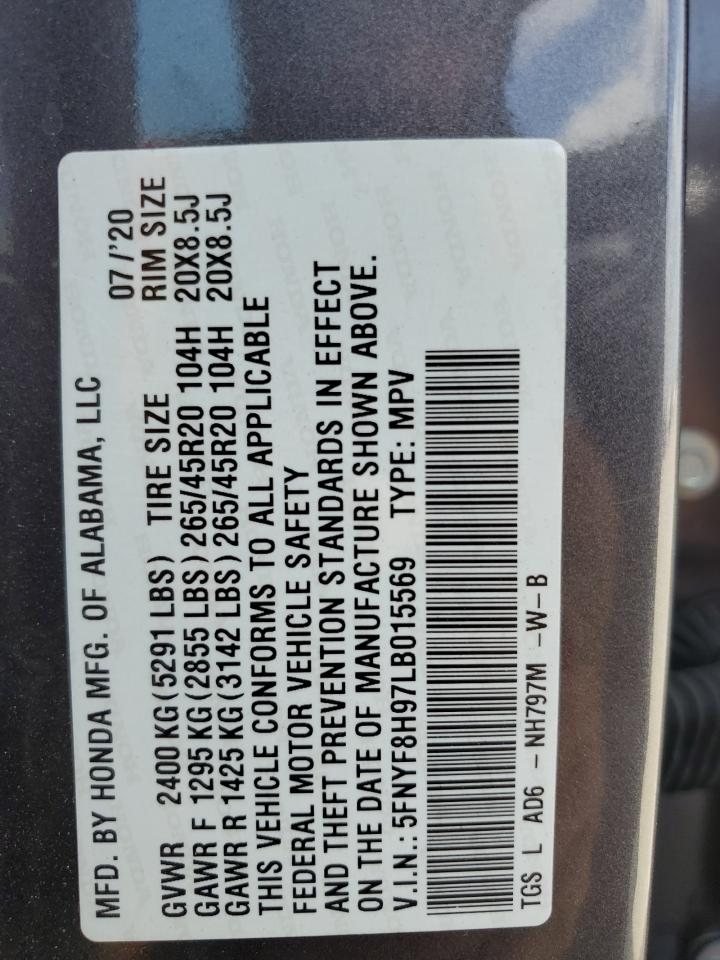 2020 Honda Passport Touring VIN: 5FNYF8H97LB015569 Lot: 80903265