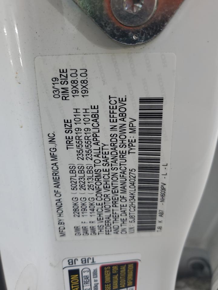 2019 Acura Rdx VIN: 5J8TC2H34KL040275 Lot: 71090485