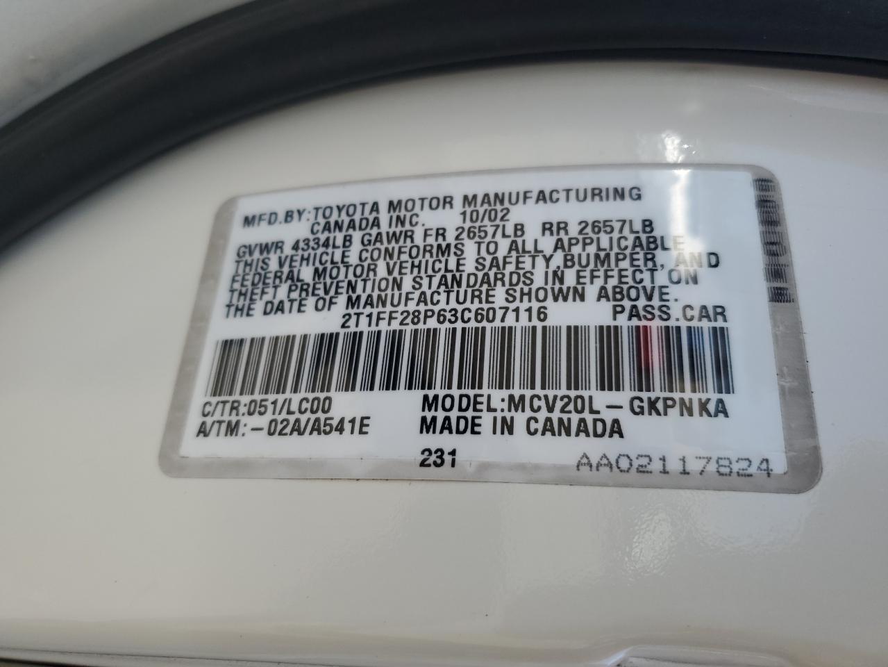 2003 Toyota Camry Solara Se VIN: 2T1FF28P63C607116 Lot: 81831085