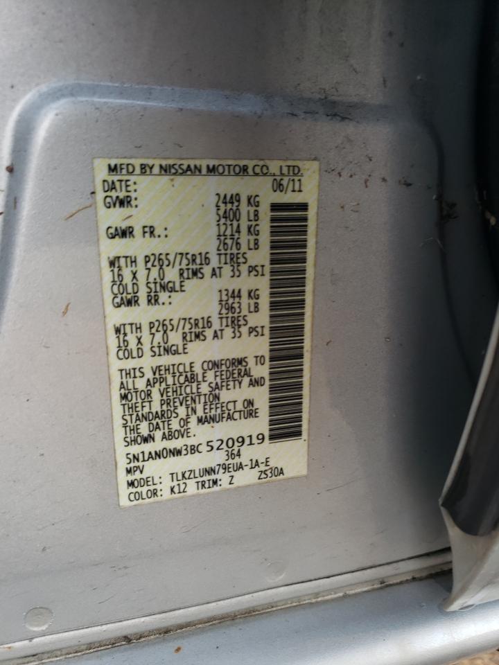 2011 Nissan Xterra Off Road VIN: 5N1AN0NW3BC520919 Lot: 81066675