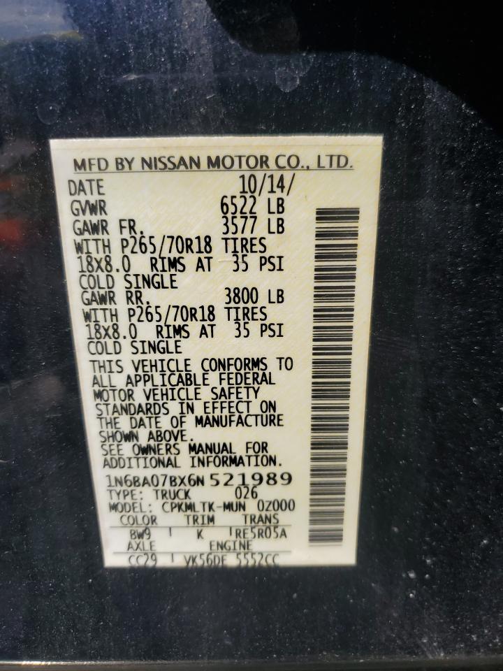 2006 Nissan Titan Xe VIN: 1N6BA07BX6N521989 Lot: 71477865