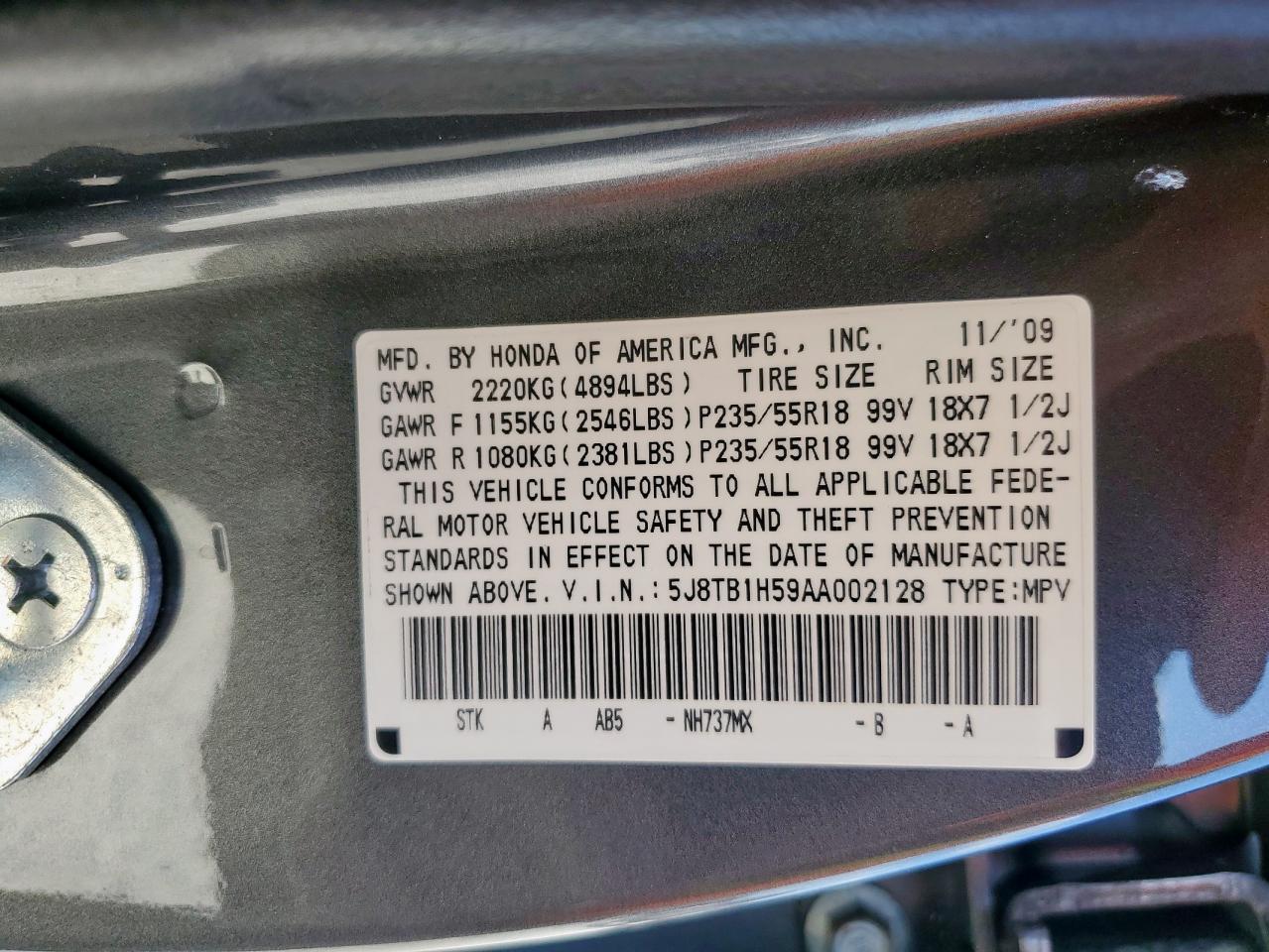 2010 Acura Rdx Technology VIN: 5J8TB1H59AA002128 Lot: 84247825