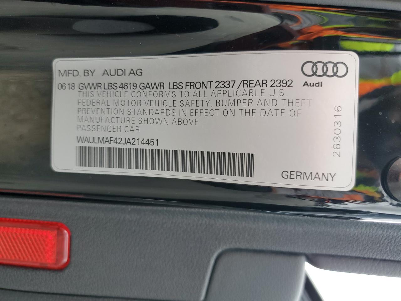 2018 Audi A4 Premium Plus VIN: WAULMAF42JA214451 Lot: 81754735