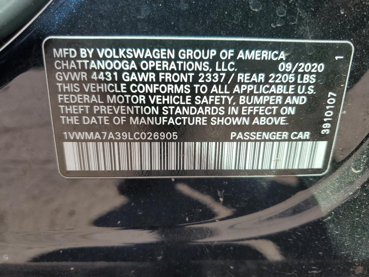 2020 Volkswagen Passat R-Line VIN: 1VWMA7A39LC026905 Lot: 80257135