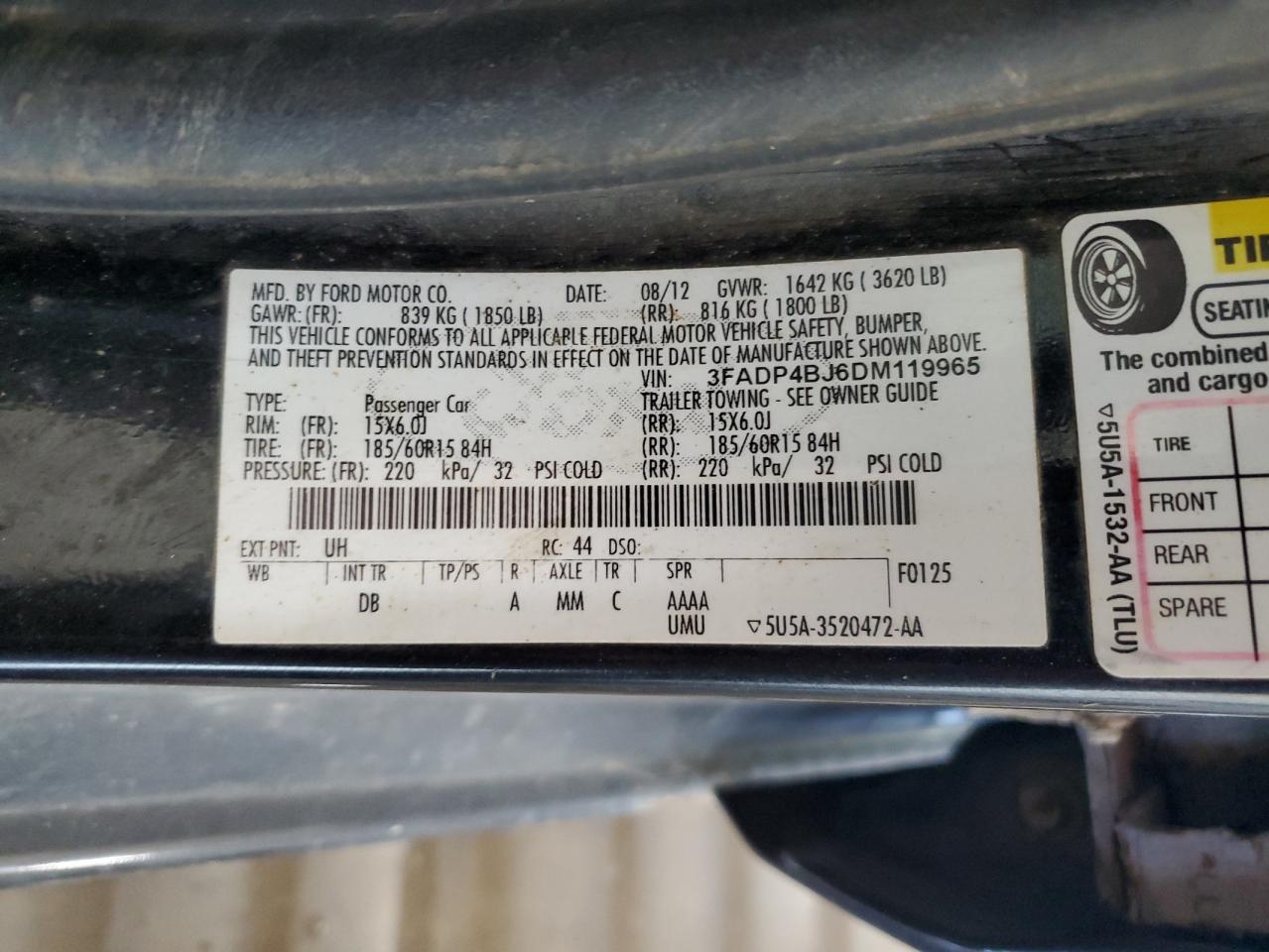 2013 Ford Fiesta Se VIN: 3FADP4BJ6DM119965 Lot: 80007075