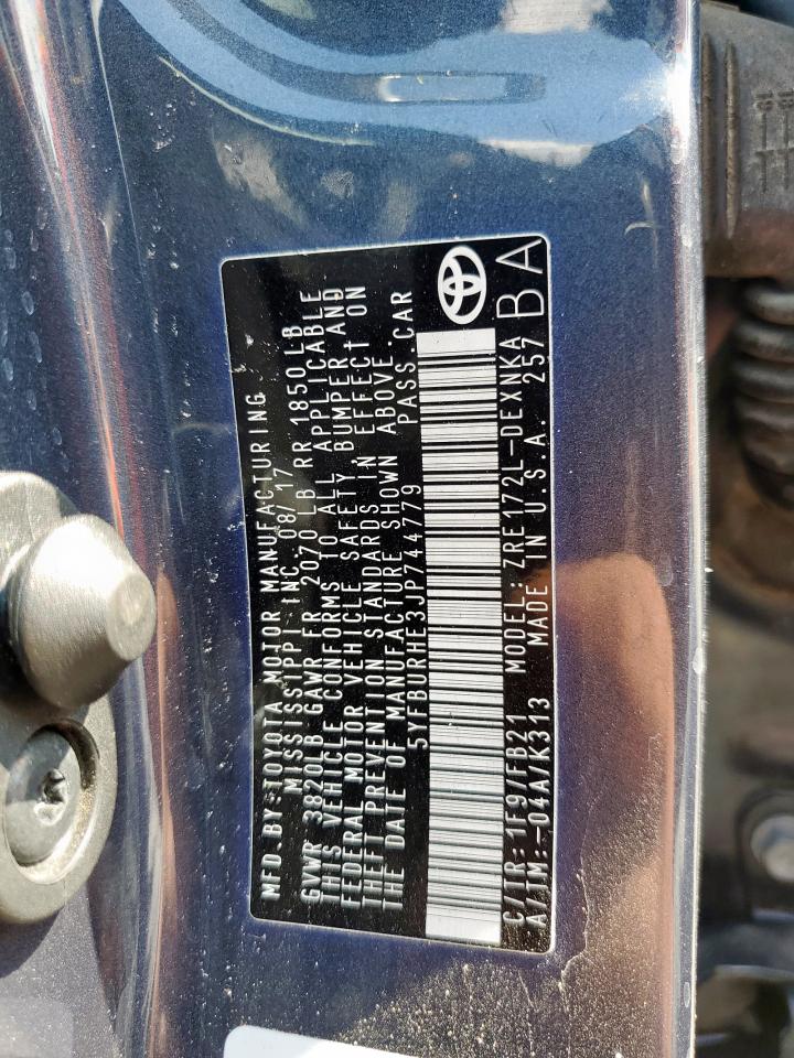 2018 Toyota Corolla L VIN: 5YFBURHE3JP744779 Lot: 80569655