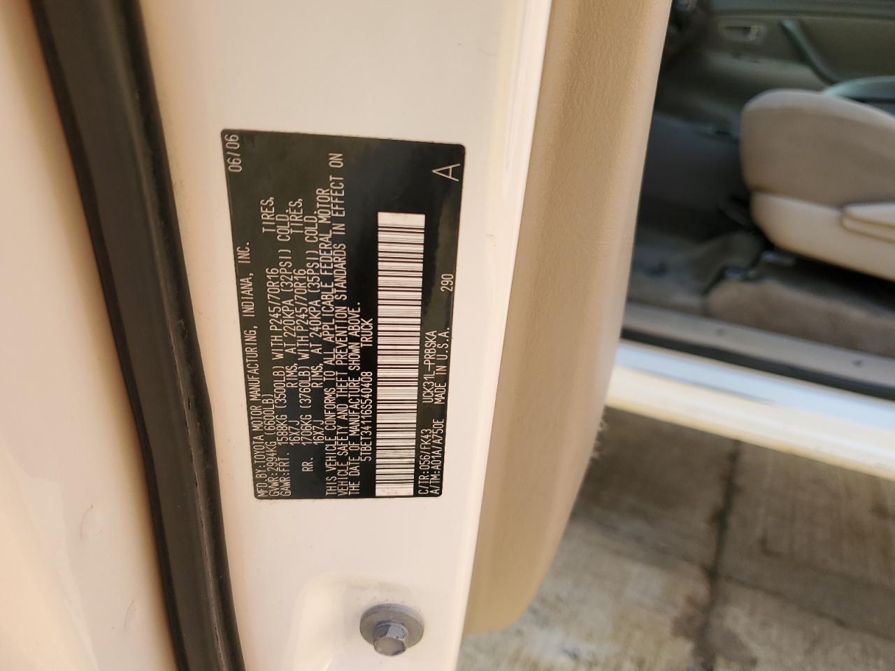 2006 Toyota Tundra Double Cab Sr5 VIN: 5TBET34116S540408 Lot: 81726545