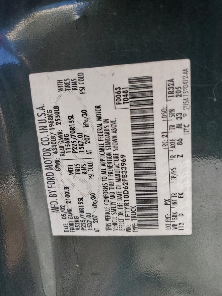 2002 Ford Ranger VIN: 1FTYR10D62PB33969 Lot: 80441105