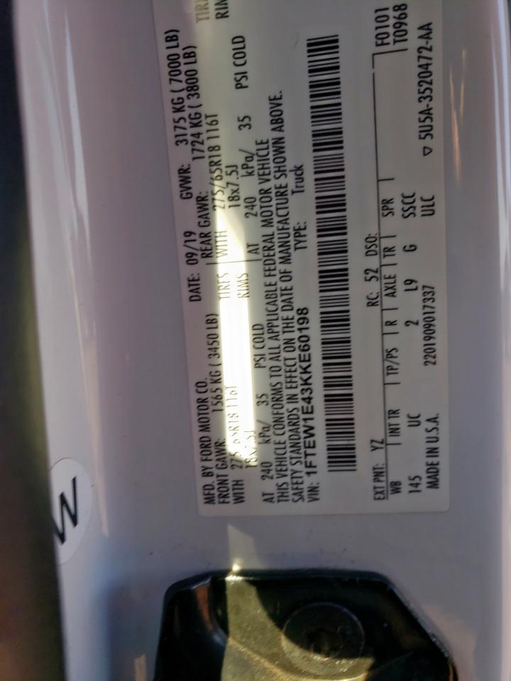 2019 Ford F150 Supercrew VIN: 1FTEW1E43KKE60198 Lot: 80457295