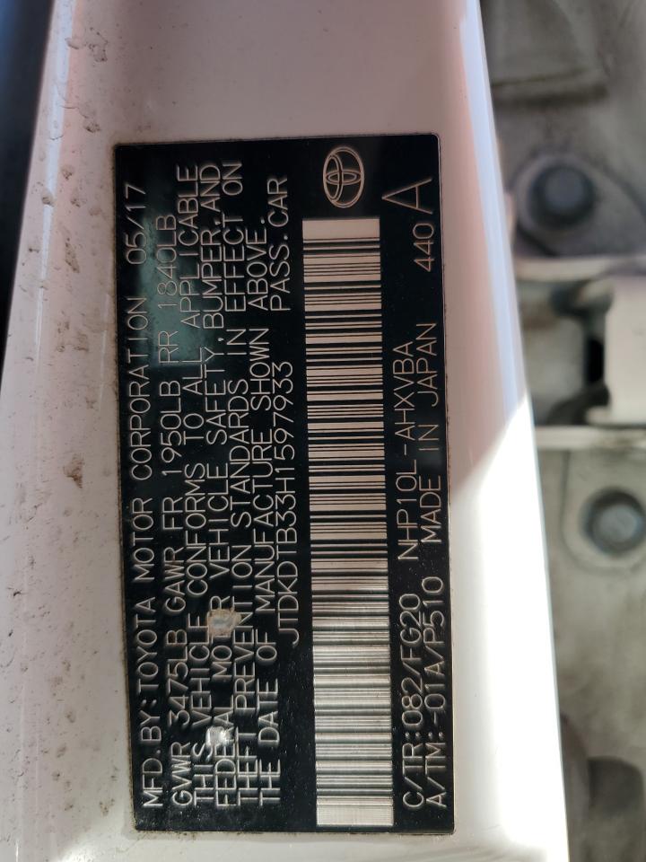 2017 Toyota Prius C VIN: JTDKDTB33H1597933 Lot: 81950075