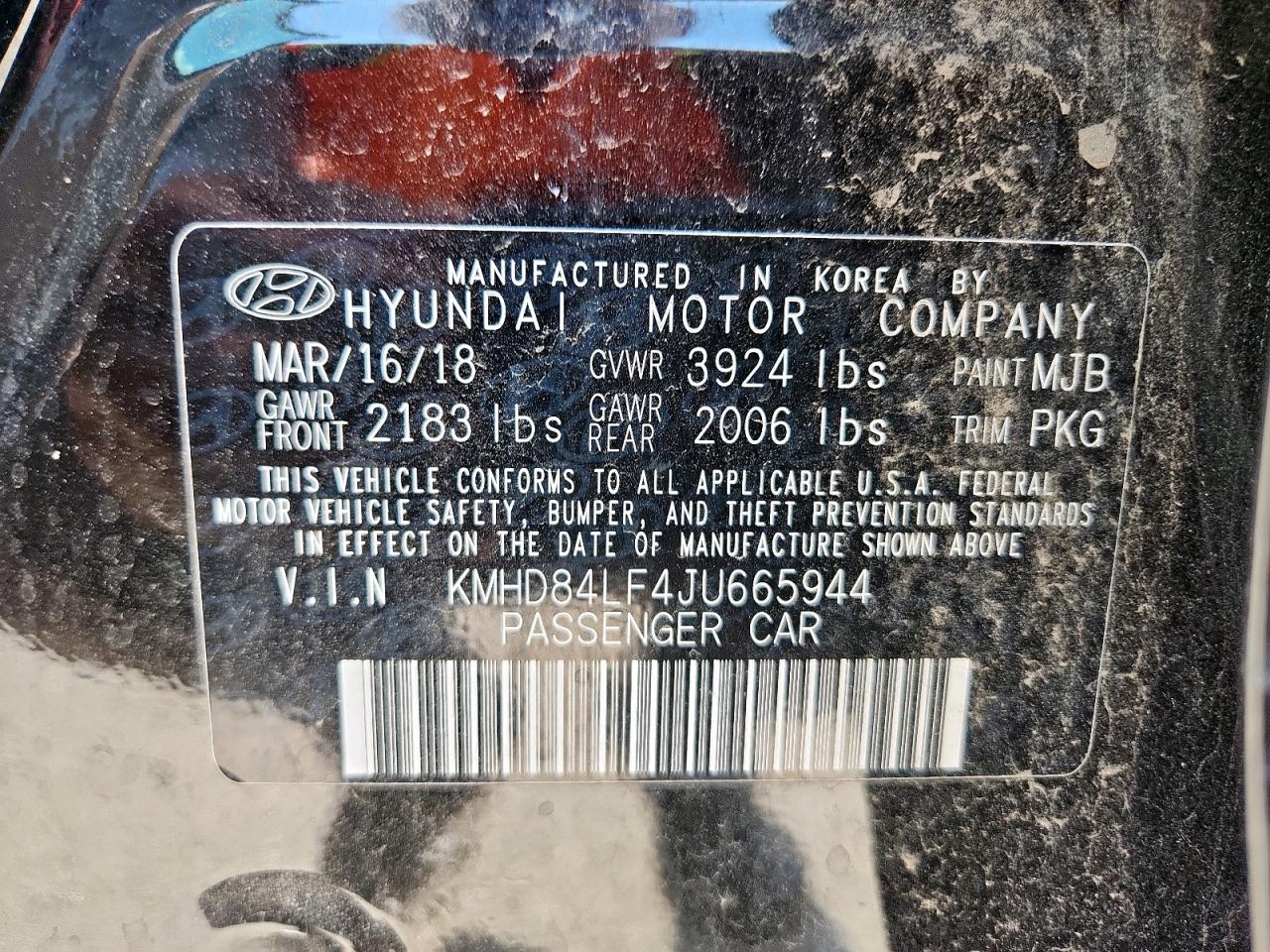 2018 Hyundai Elantra Sel VIN: KMHD84LF4JU665944 Lot: 81310785