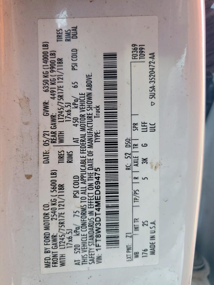 2021 Ford F350 Super Duty VIN: 1FT8W3DT4MED69475 Lot: 80910745