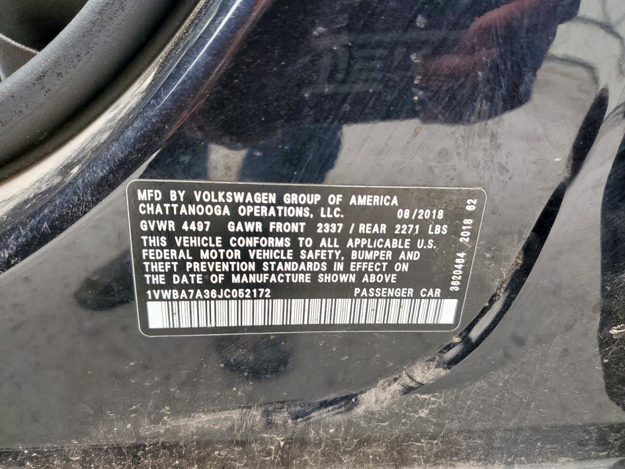 2018 Volkswagen Passat Se VIN: 1VWBA7A36JC052172 Lot: 80682325