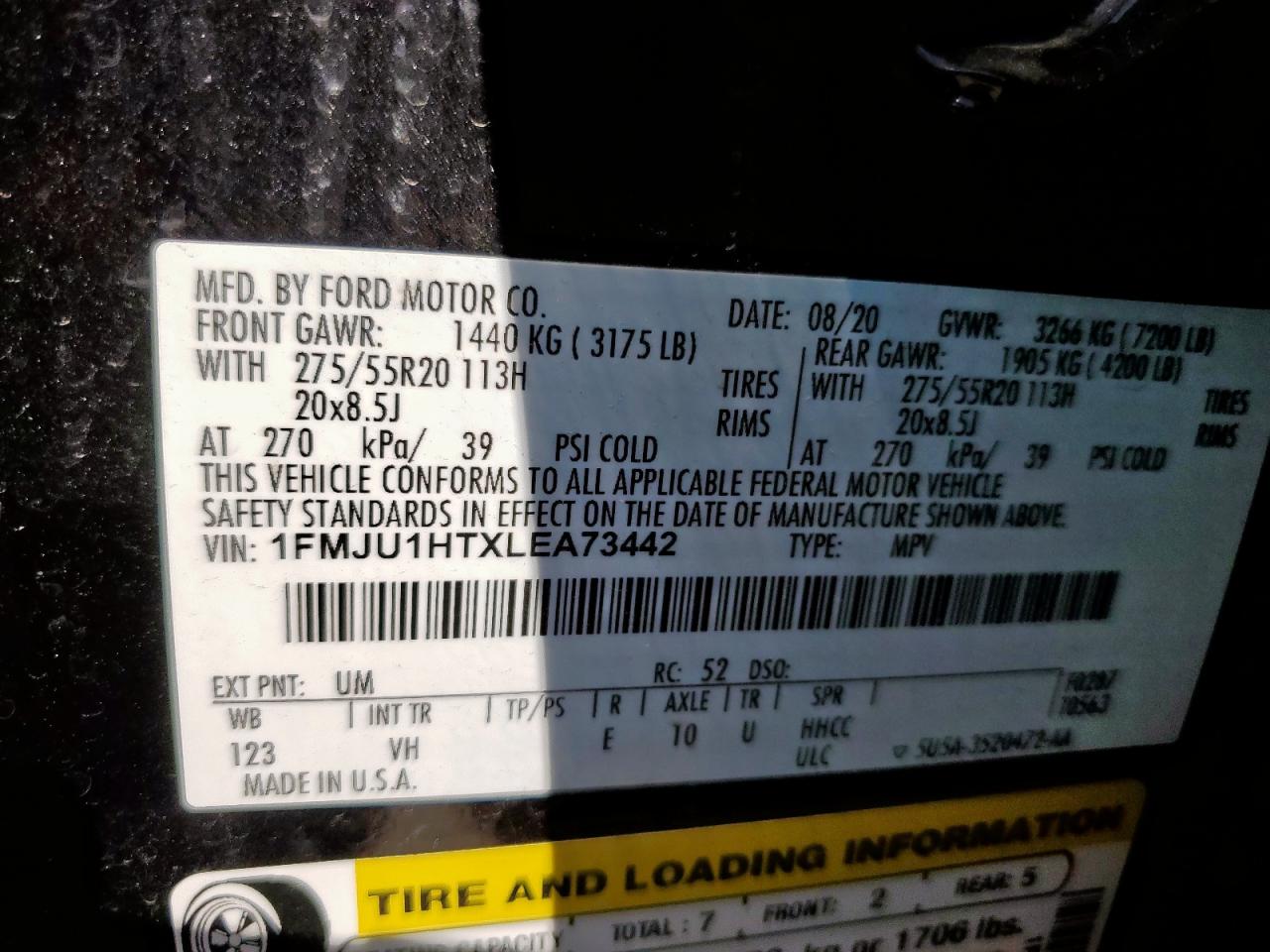 2020 Ford Expedition Xlt VIN: 1FMJU1HTXLEA73442 Lot: 71839875