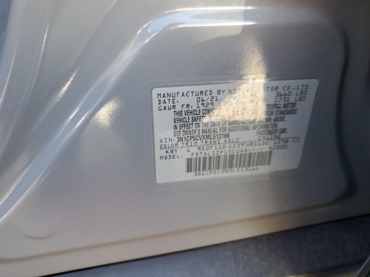 2021 Nissan Kicks Sv VIN: 3N1CP5CVXML513166 Lot: 81489905