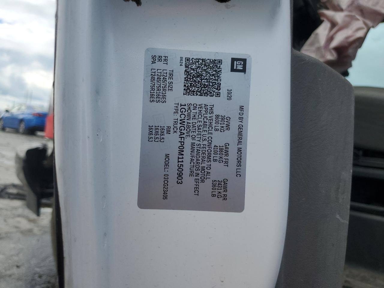 2021 Chevrolet Express G2500 VIN: 1GCWGAFP0M1150903 Lot: 84003665