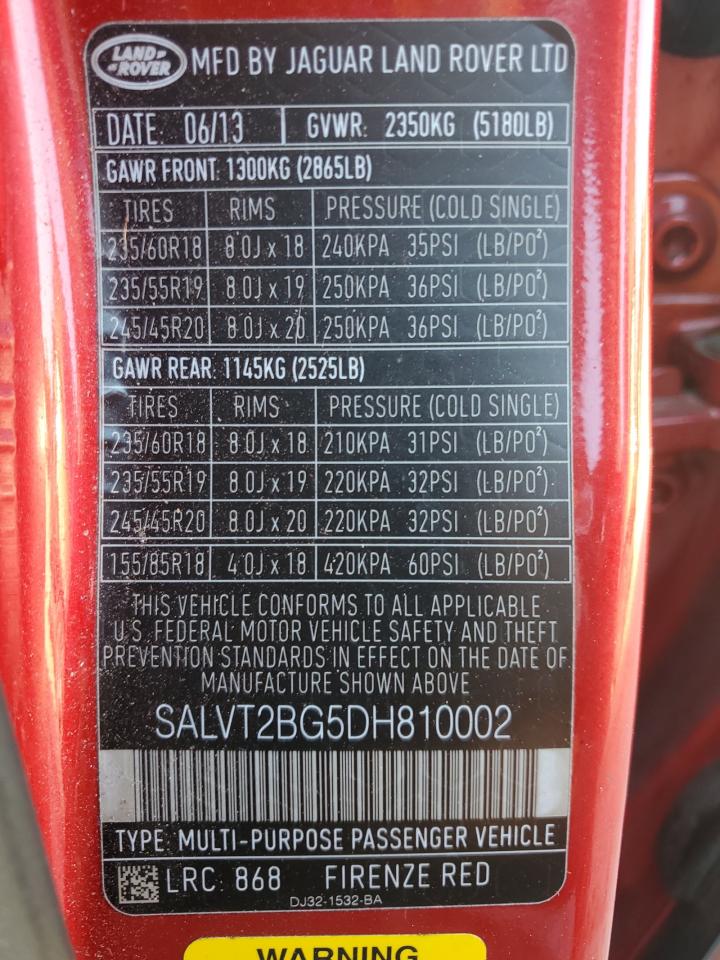 2013 Land Rover Range Rover Evoque Dynamic Premium VIN: SALVT2BG5DH810002 Lot: 71936005