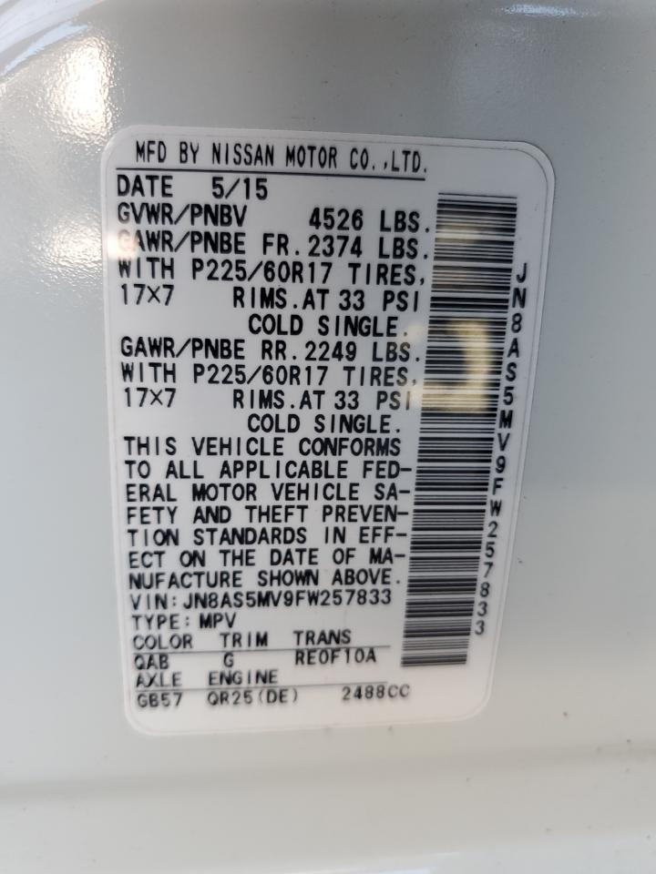 2015 Nissan Rogue Select S VIN: JN8AS5MV9FW257833 Lot: 80826175