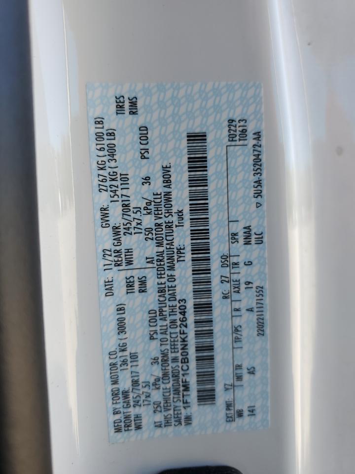 2022 Ford F150 VIN: 1FTMF1CB0NKF26403 Lot: 71220795