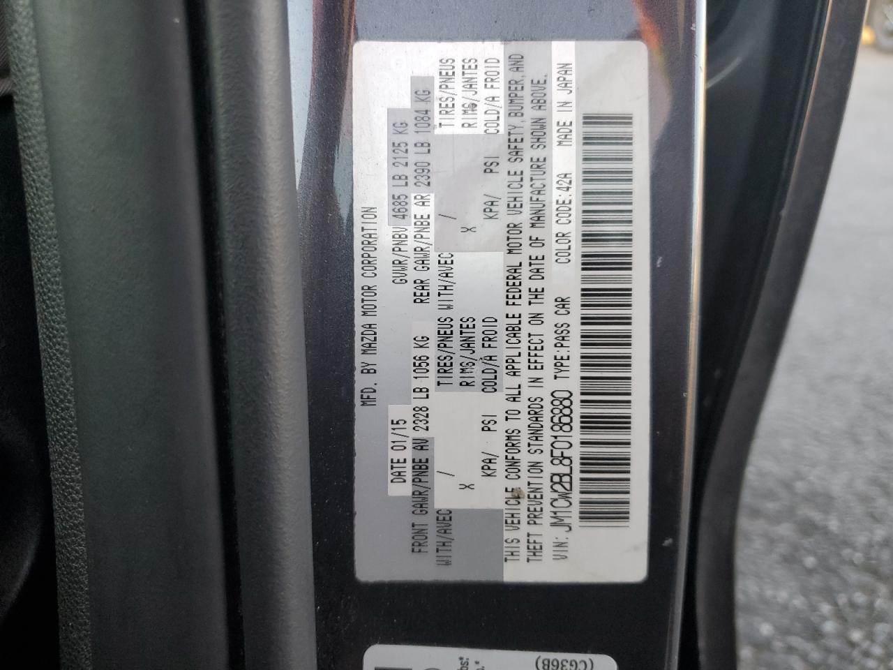 2015 Mazda 5 Sport VIN: JM1CW2BL8F0186880 Lot: 81822185