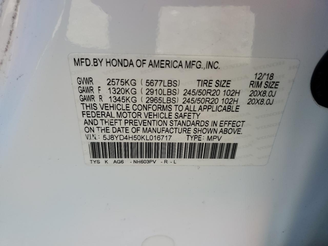 2019 Acura Mdx Technology VIN: 5J8YD4H50KL016717 Lot: 70329635