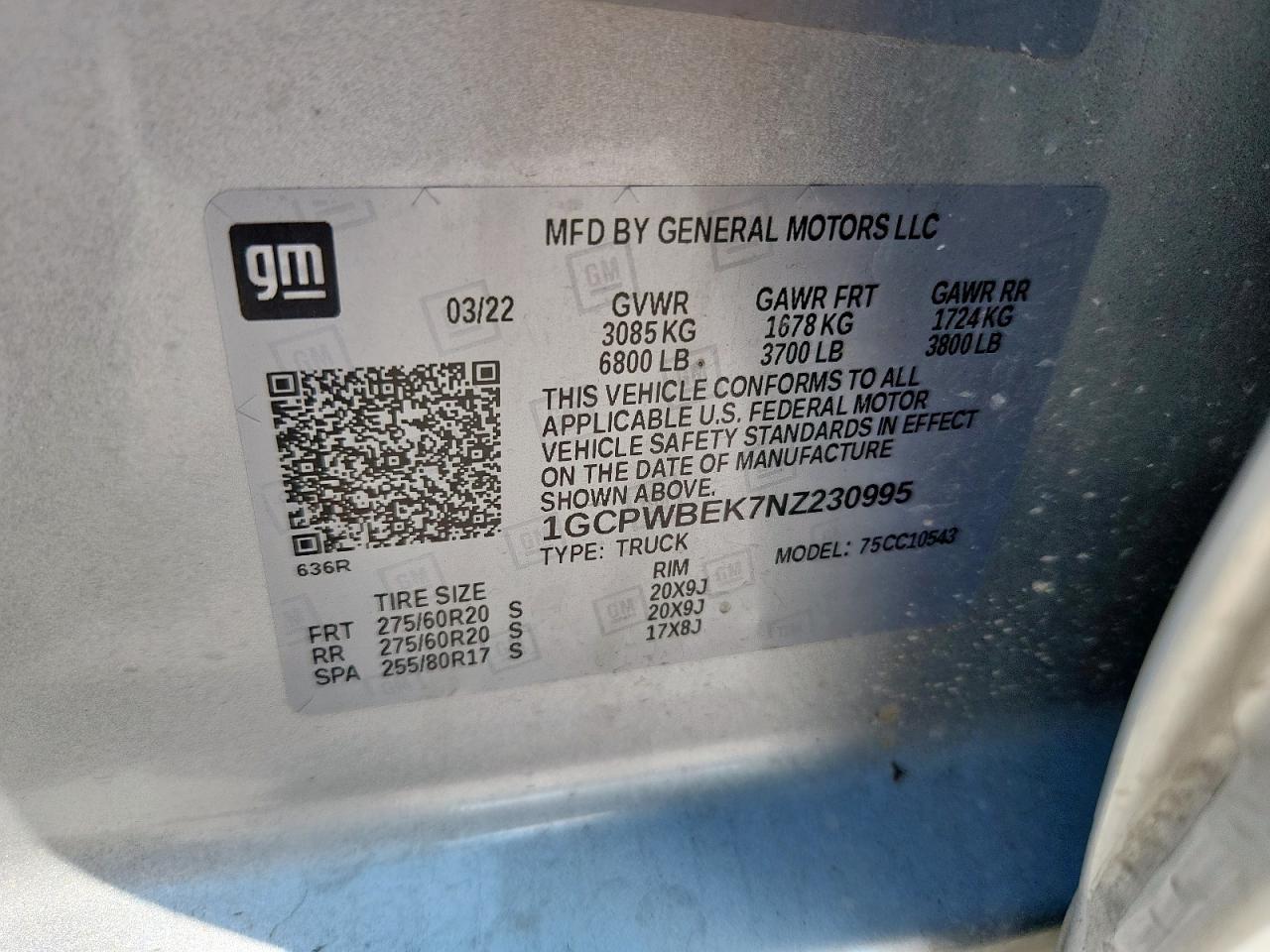 2022 Chevrolet Silverado Ltd C1500 Custom VIN: 1GCPWBEK7NZ230995 Lot: 80753555