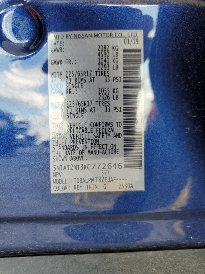 2019 Nissan Rogue S VIN: 5N1AT2MT3KC772646 Lot: 84025455