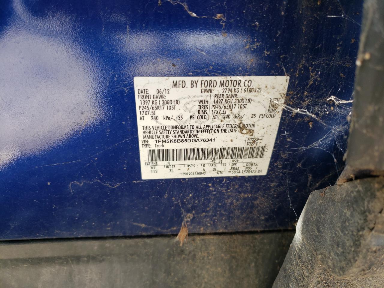 2013 Ford Explorer VIN: 1FM5K8B85DGA76341 Lot: 84729465