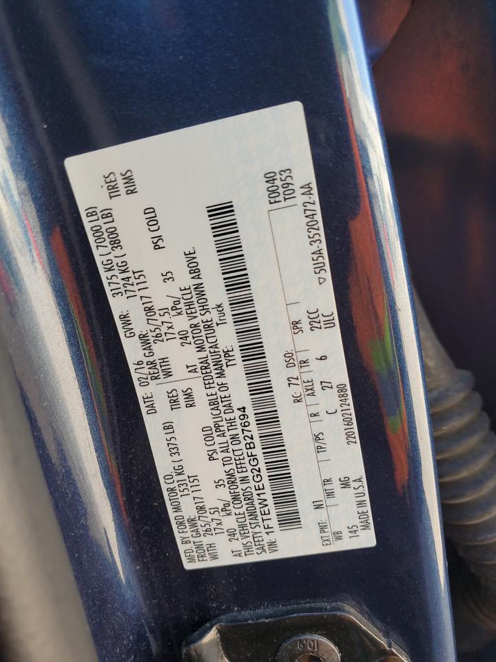 2016 Ford F150 Supercrew VIN: 1FTEW1EG2GFB27694 Lot: 71434515