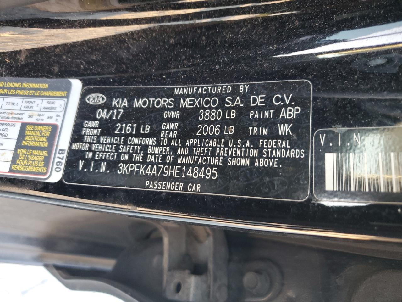 2017 Kia Forte Lx VIN: 3KPFK4A79HE148495 Lot: 71539695