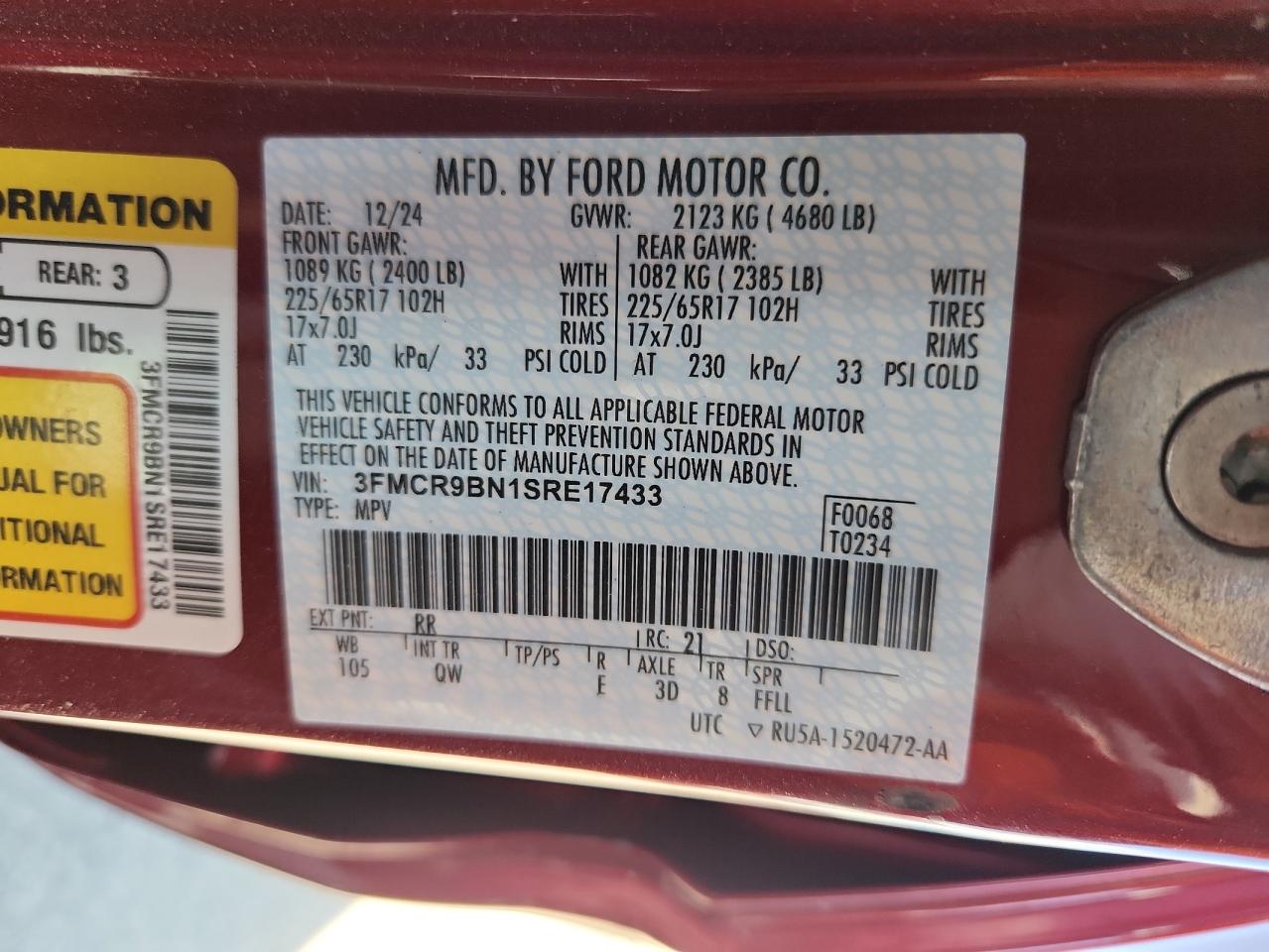 2025 Ford Bronco Sport Big Bend VIN: 3FMCR9BN1SRE17433 Lot: 81025675