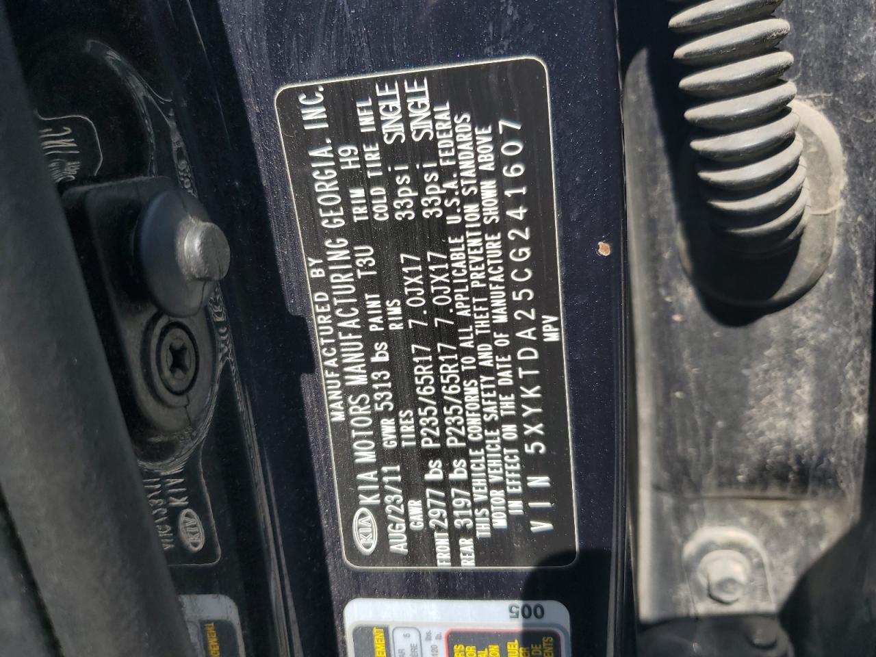 2012 Kia Sorento Base VIN: 5XYKTDA25CG241607 Lot: 71254915