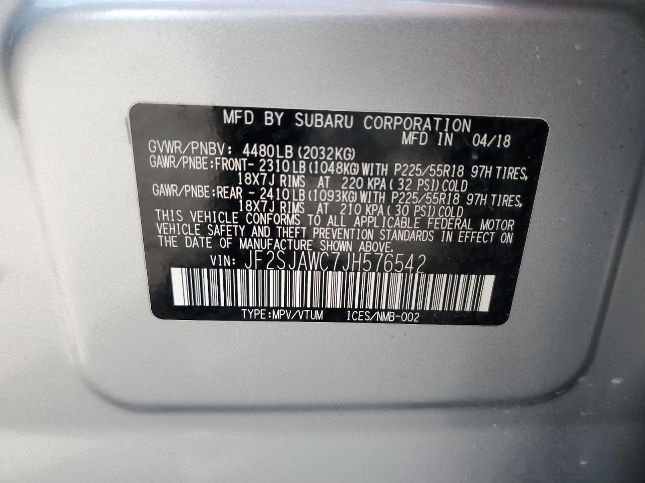 2018 Subaru Forester 2.5I Touring VIN: JF2SJAWC7JH576542 Lot: 81283415