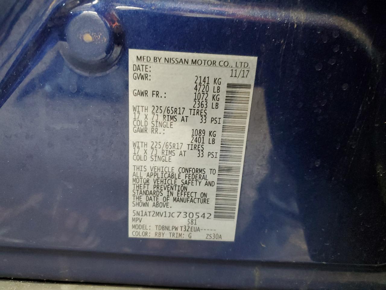 2018 Nissan Rogue S VIN: 5N1AT2MV1JC730542 Lot: 81692075