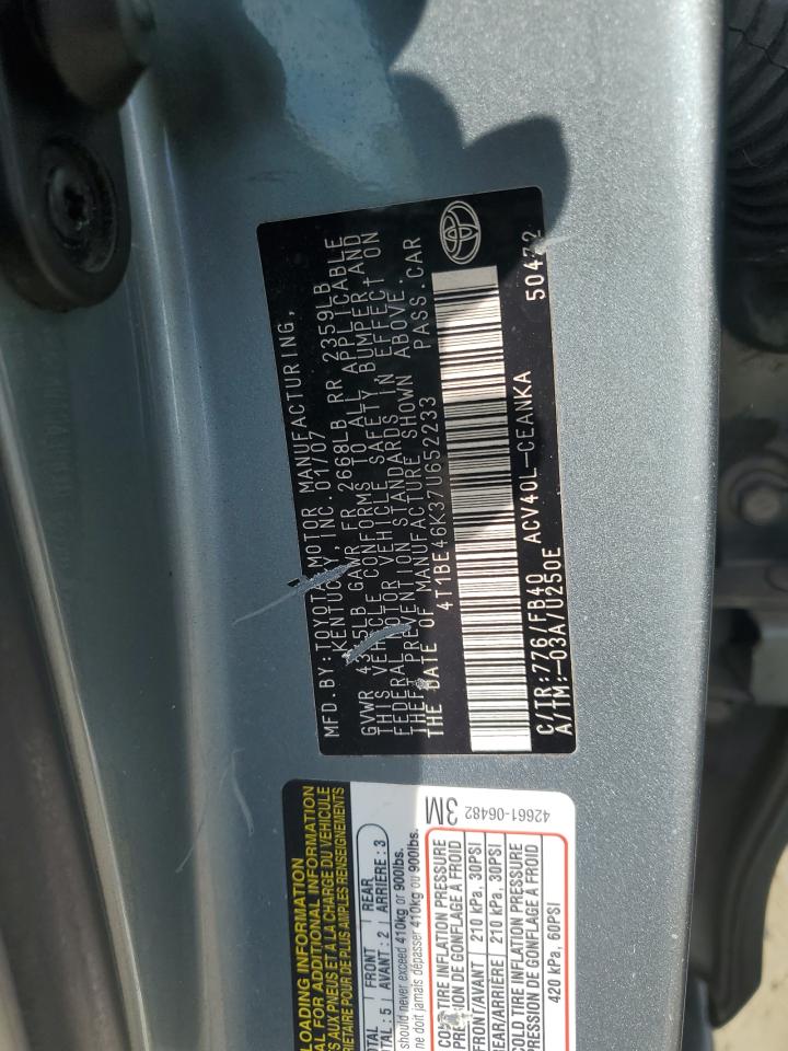2007 Toyota Camry Ce VIN: 4T1BE46K37U652233 Lot: 84276615