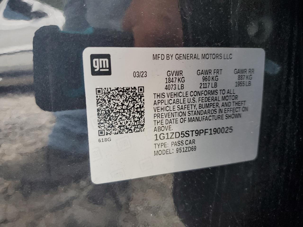 2023 Chevrolet Malibu Lt VIN: 1G1ZD5ST9PF190025 Lot: 72040225