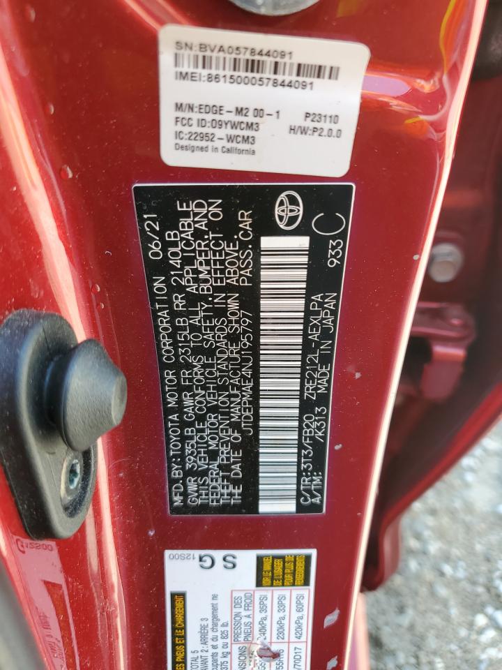 2022 Toyota Corolla Le VIN: JTDEPMAE4NJ195797 Lot: 80676095