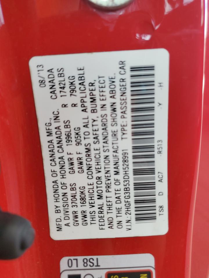 2013 Honda Civic Lx VIN: 2HGFG3B53DH528991 Lot: 84035905