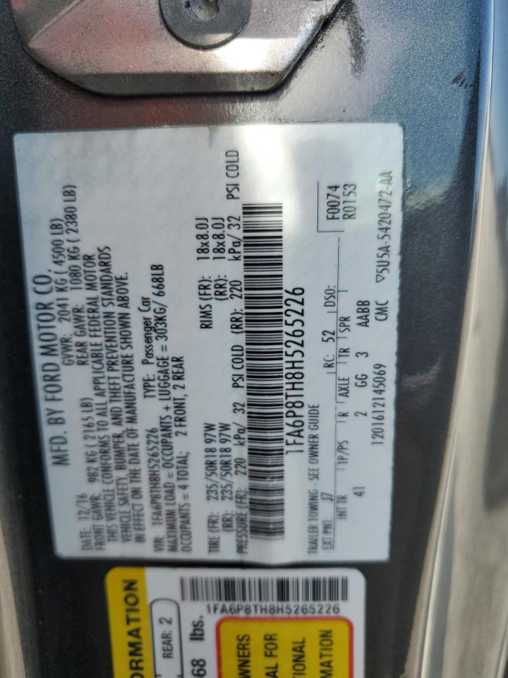 2017 Ford Mustang VIN: 1FA6P8TH8H5265226 Lot: 81124685