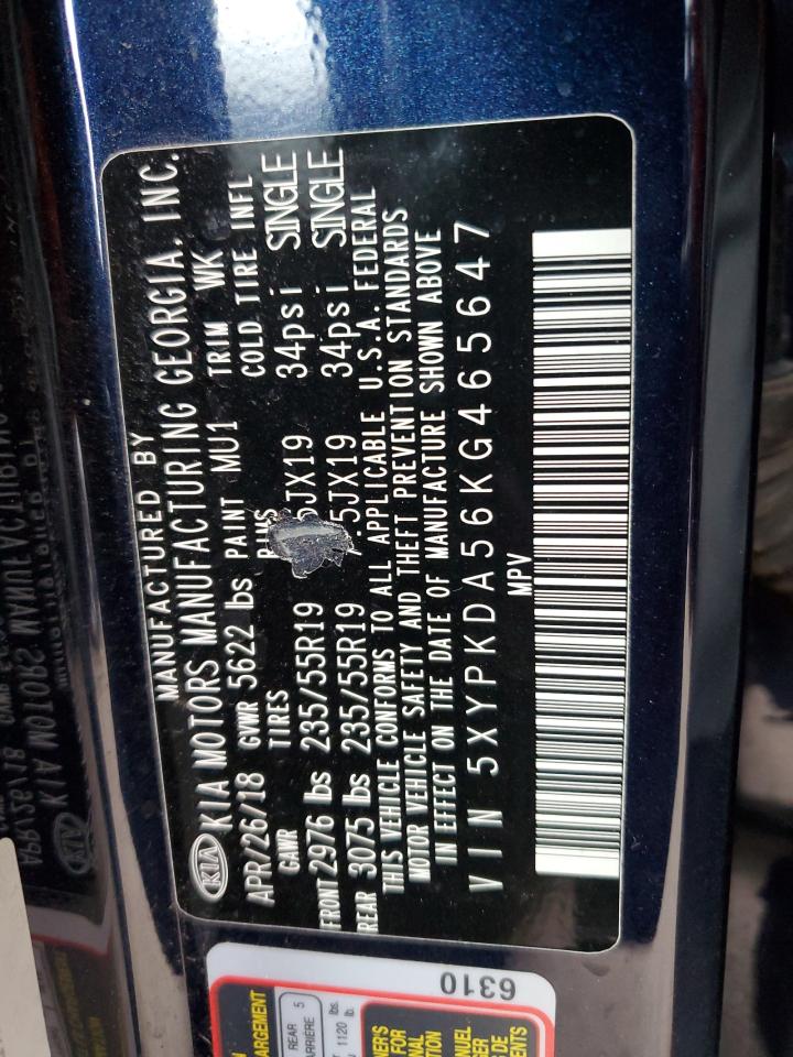 2019 Kia Sorento Sx VIN: 5XYPKDA56KG465647 Lot: 81267465