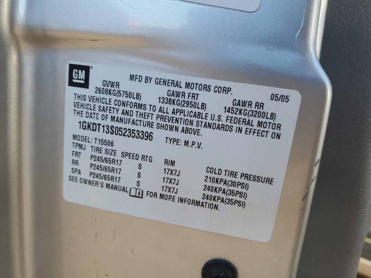 2005 GMC Envoy VIN: 1GKDT13S052353396 Lot: 81951675