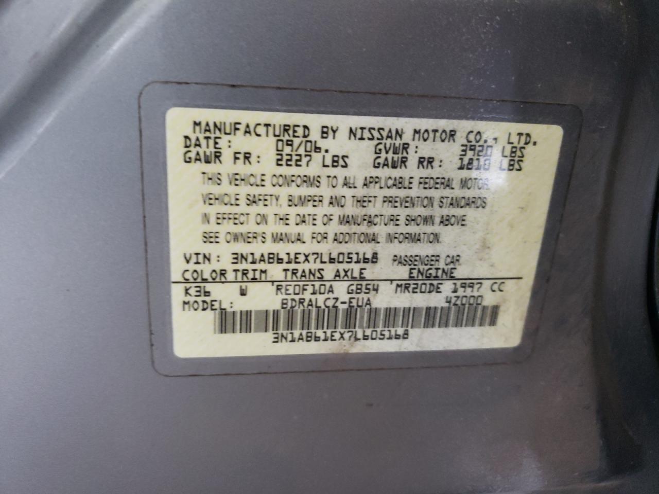 2007 Nissan Sentra 2.0 VIN: 3N1AB61EX7L605168 Lot: 71196595