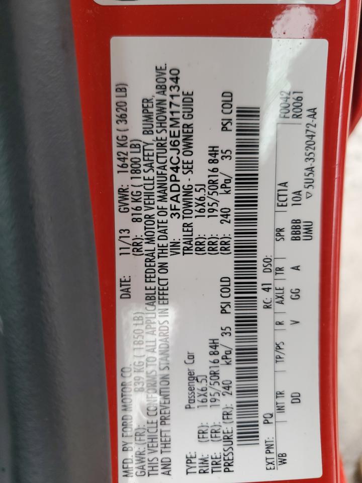 2014 Ford Fiesta Titanium VIN: 3FADP4CJ6EM171340 Lot: 82093165