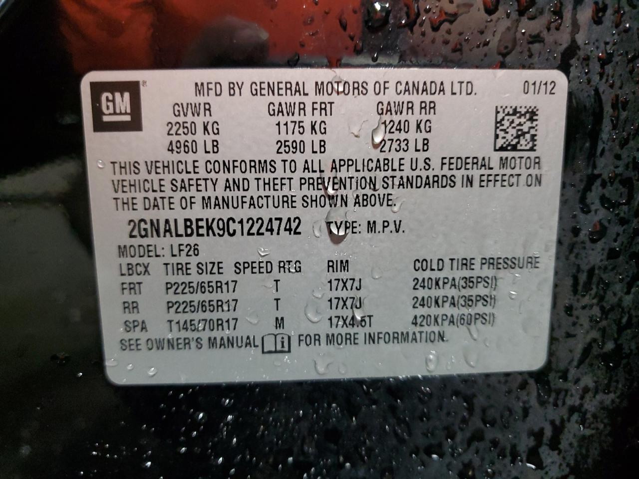 2012 Chevrolet Equinox Ls VIN: 2GNALBEK9C1224742 Lot: 83967585